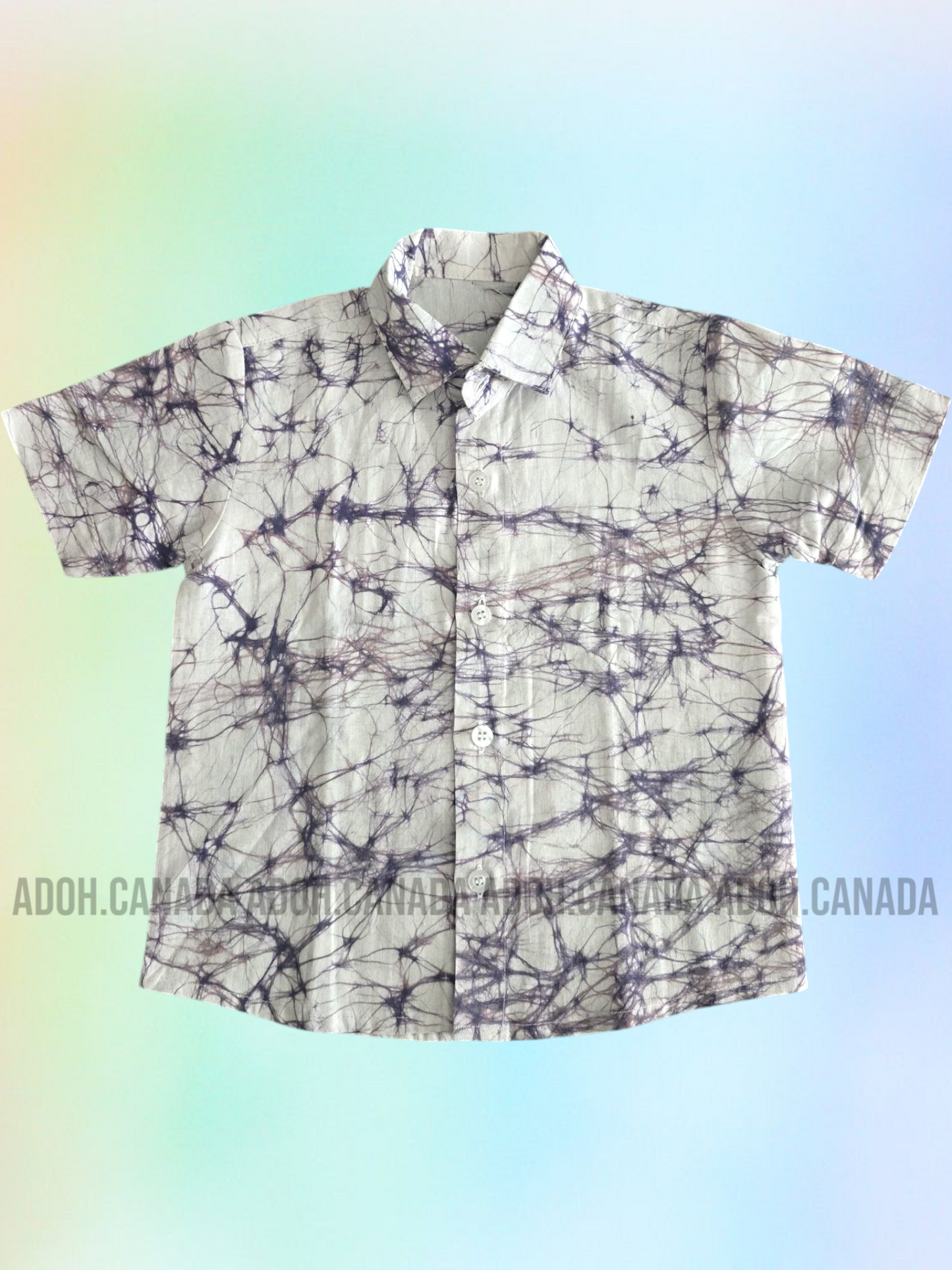 KSH0392/3 - White with grey cracks designed Batik Shirt & Sarong | Ceylon Batik | Hand Made | Kids Collection | Kid's Shirt |Cotton Shirt | Summer Wear
