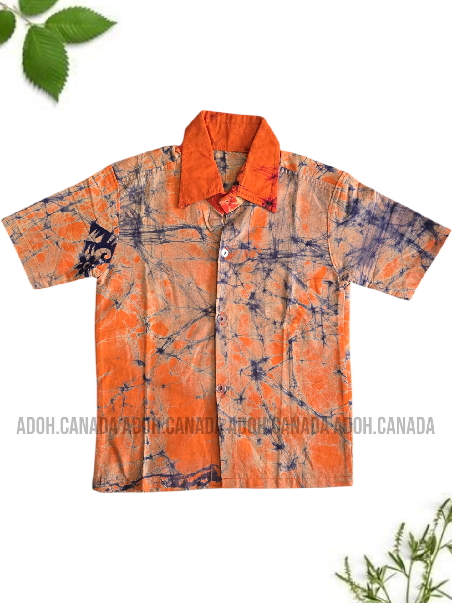 KSH0188 - Orange with blue cracks designed Batik Shirt | Ceylon Batik | Hand Made | Kids Collection | Kid's Shirt |Cotton Shirt | Summer Wear