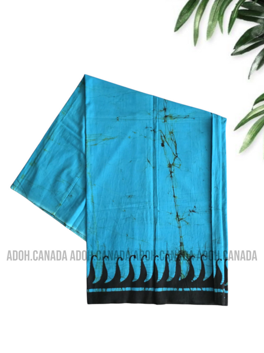 KSA0887 - Blue Sarong with Black border| Ceylon Batik | Hand Made | Kid's Collection | Cotton Sarong| Summer Wear | Cultural