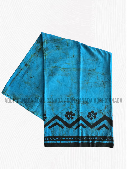 KSA0889 - Blue Sarong with Black floral designed border| Ceylon Batik | Hand Made | Kid's Collection | Cotton Sarong| Summer Wear |Cultural