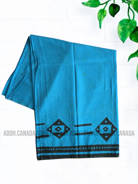 KSA0885 - Blue Sarong with black border| Ceylon Batik | Hand Made | Kid's Collection | Cotton Sarong| Summer Wear | Cultural