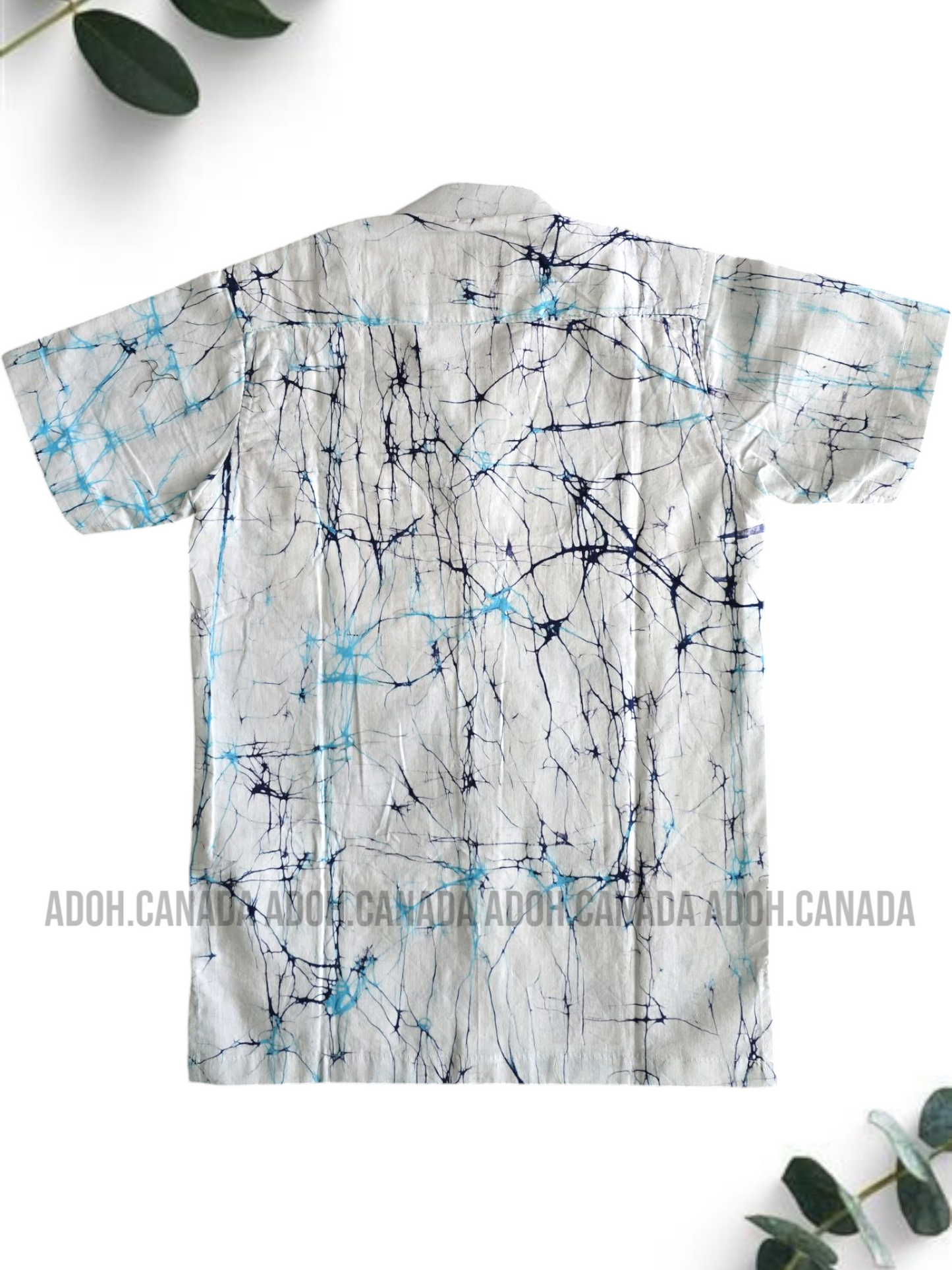 KSH0895 - White and blue Sun moon designed Batik Shirt | Ceylon Batik | Hand Made | Kids Collection | Kid's Shirt |Cotton Shirt | Summer Wear