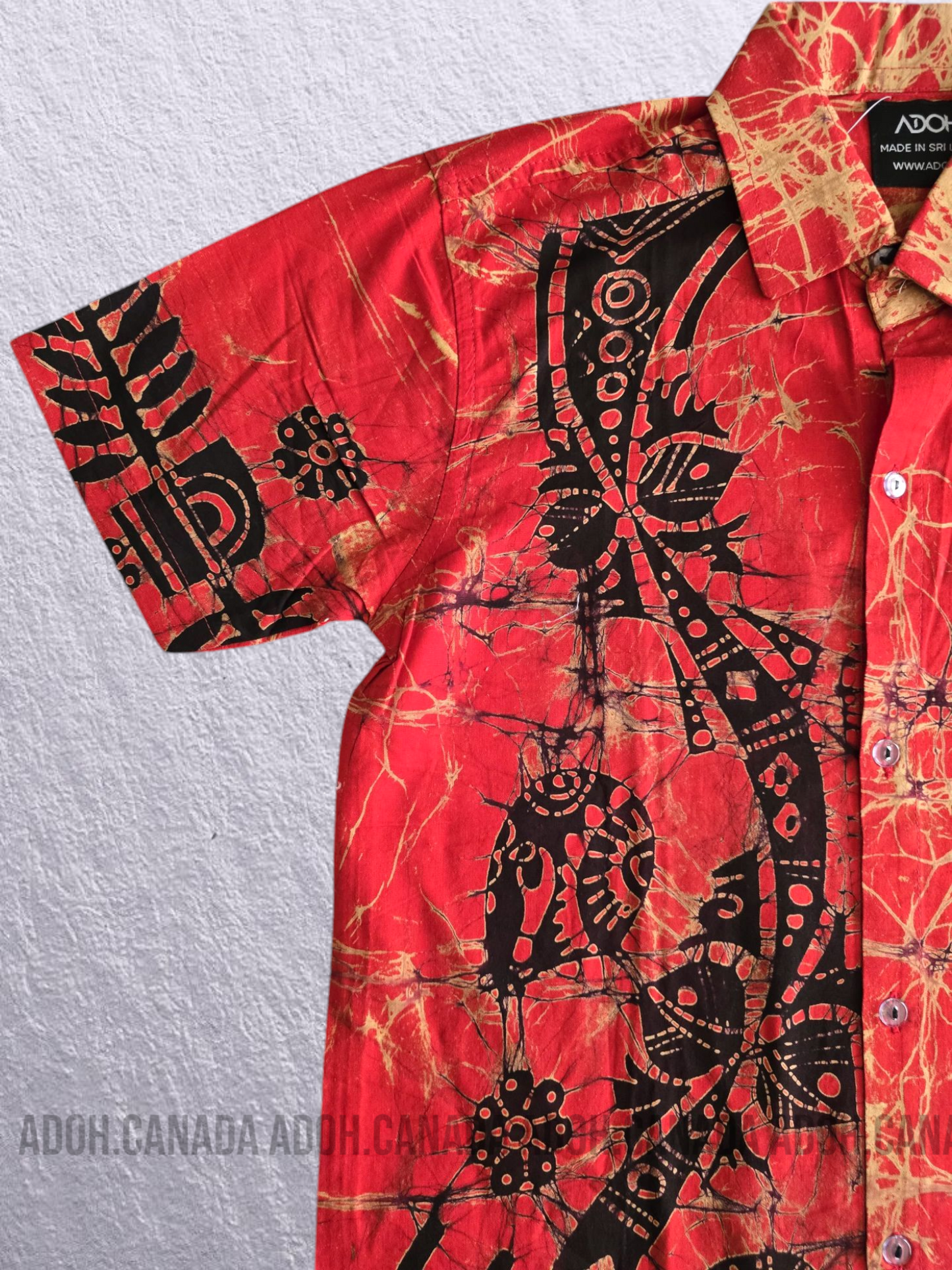 KSH0898 - Red with black designed Batik Shirt | Ceylon Batik | Hand Made | Kids Collection | Kid's Shirt |Cotton Shirt | Summer Wear