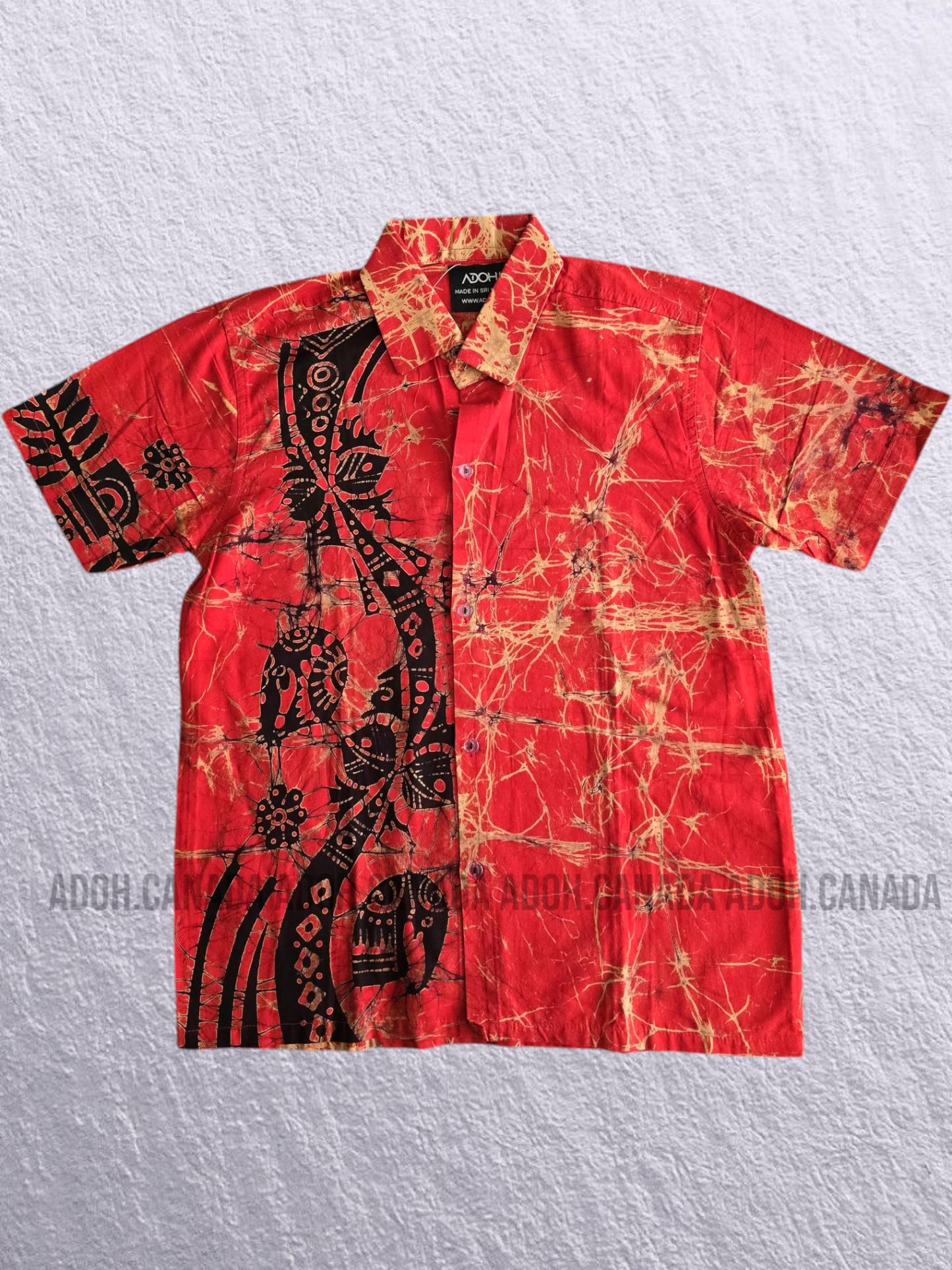 KSH0898 - Red with black designed Batik Shirt | Ceylon Batik | Hand Made | Kids Collection | Kid's Shirt |Cotton Shirt | Summer Wear