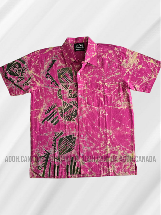 KSH0899 -Mulberry with fish designed Batik Shirt | Ceylon Batik | Hand Made | Men's Collection |Cotton Shirt | Summer Wear