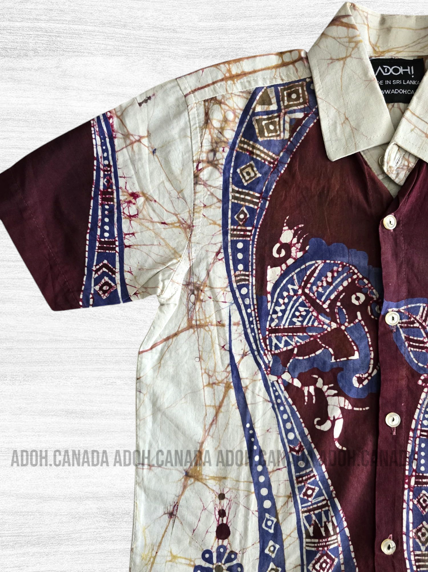 KSH0894 - Off-white and Maroon elephant designed Batik Shirt | Ceylon Batik | Hand Made | Kids Collection | Kid's Shirt |Cotton Shirt | Summer Wear