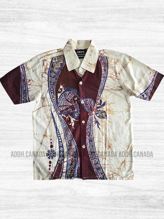 KSH0894 - Off-white and Maroon elephant designed Batik Shirt | Ceylon Batik | Hand Made | Kids Collection | Kid's Shirt |Cotton Shirt | Summer Wear