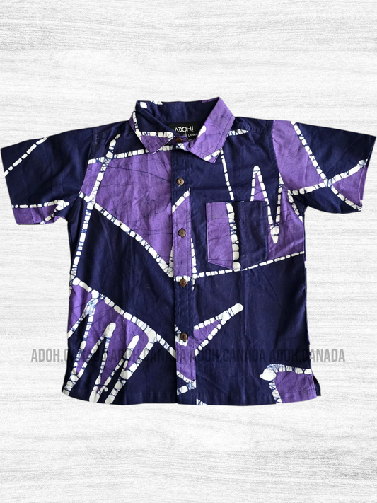 KSH0700 - Purple with light purple designed Batik Shirt | Ceylon Batik | Hand Made | Kids Collection | Kid's Shirt |Cotton Shirt | Summer Wear