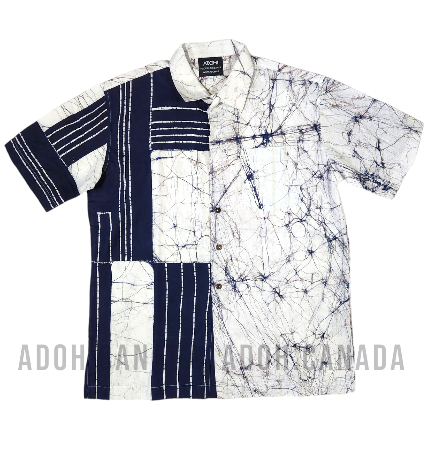 SH454 - Dark Blue Design Batik Shirt | Ceylon Batik | Hand Made | Men's Collection | Cotton Shirt | Summer Wear