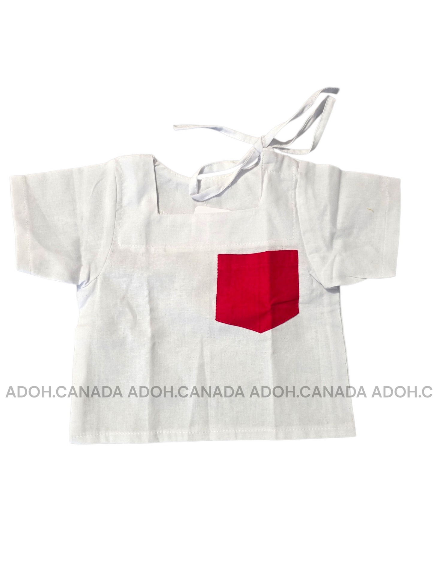 KSH1580 - White with red pocket designed Shirt | Ceylon Batik | Hand Made | Kids Collection | Kid's Shirt |Cotton Shirt | Summer Wear
