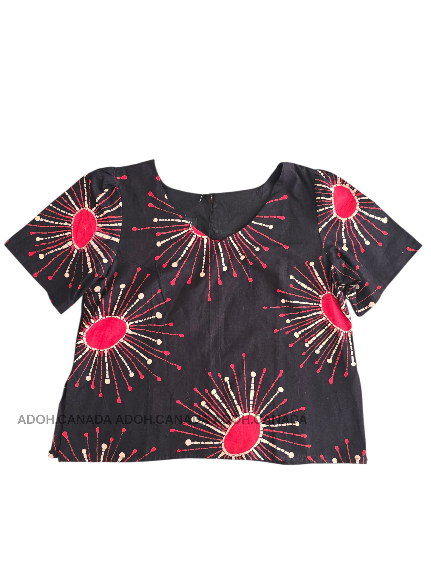 CC1655 - Black Batik Crop Top with Red and baige design| Ceylon Batik | Hand Made | Summer Collection | Cotton Crop top | Summer wear