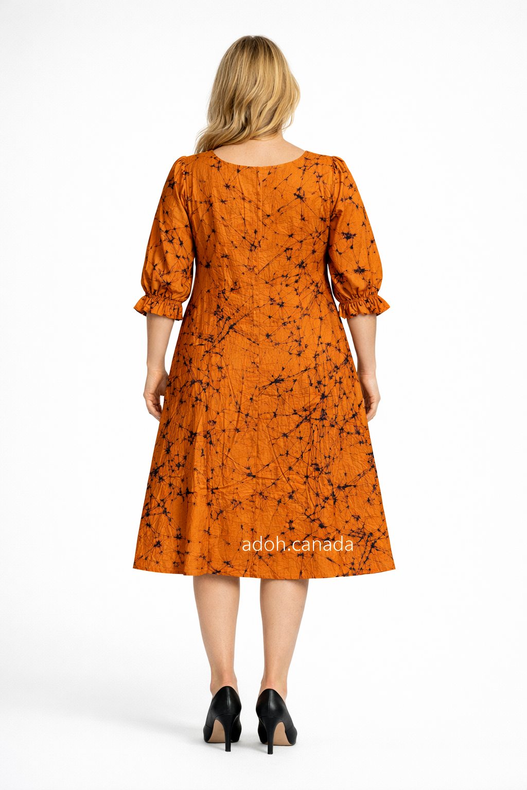 CC1536- Orange with black brushed designed Batik Dress| Ceylon Batik | Hand Made |Summer Collection | Cotton Dress | Summer Wear