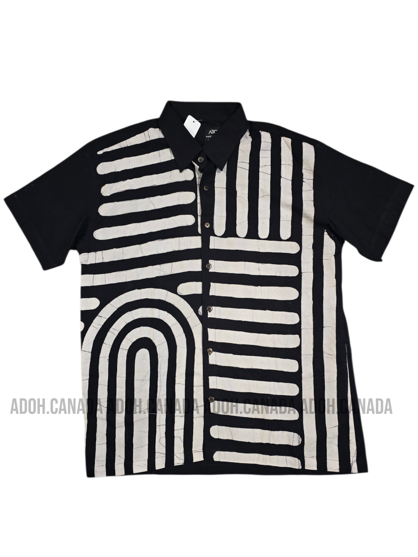 SH1550 -Black with white designed Batik Shirt | Ceylon Batik | Hand Made | Men's Collection | Cotton Shirt | Summer Wear