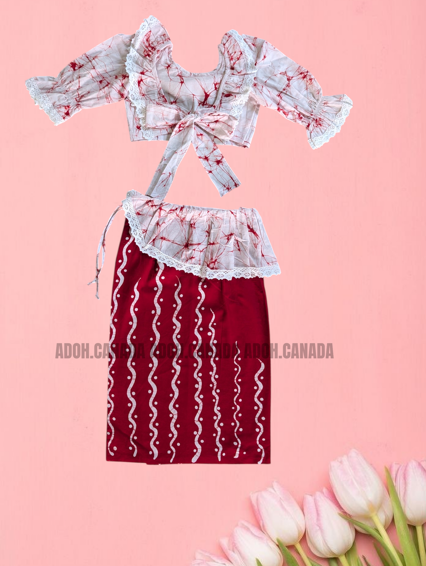 KG1561 - Red and white Lama Saree ( Kids Redda Hatte)| Ceylon Batik | Hand Made | Kids Collection | Summer Collection | Cotton Lama Saree | Kids Redda Hatte | Casual wear