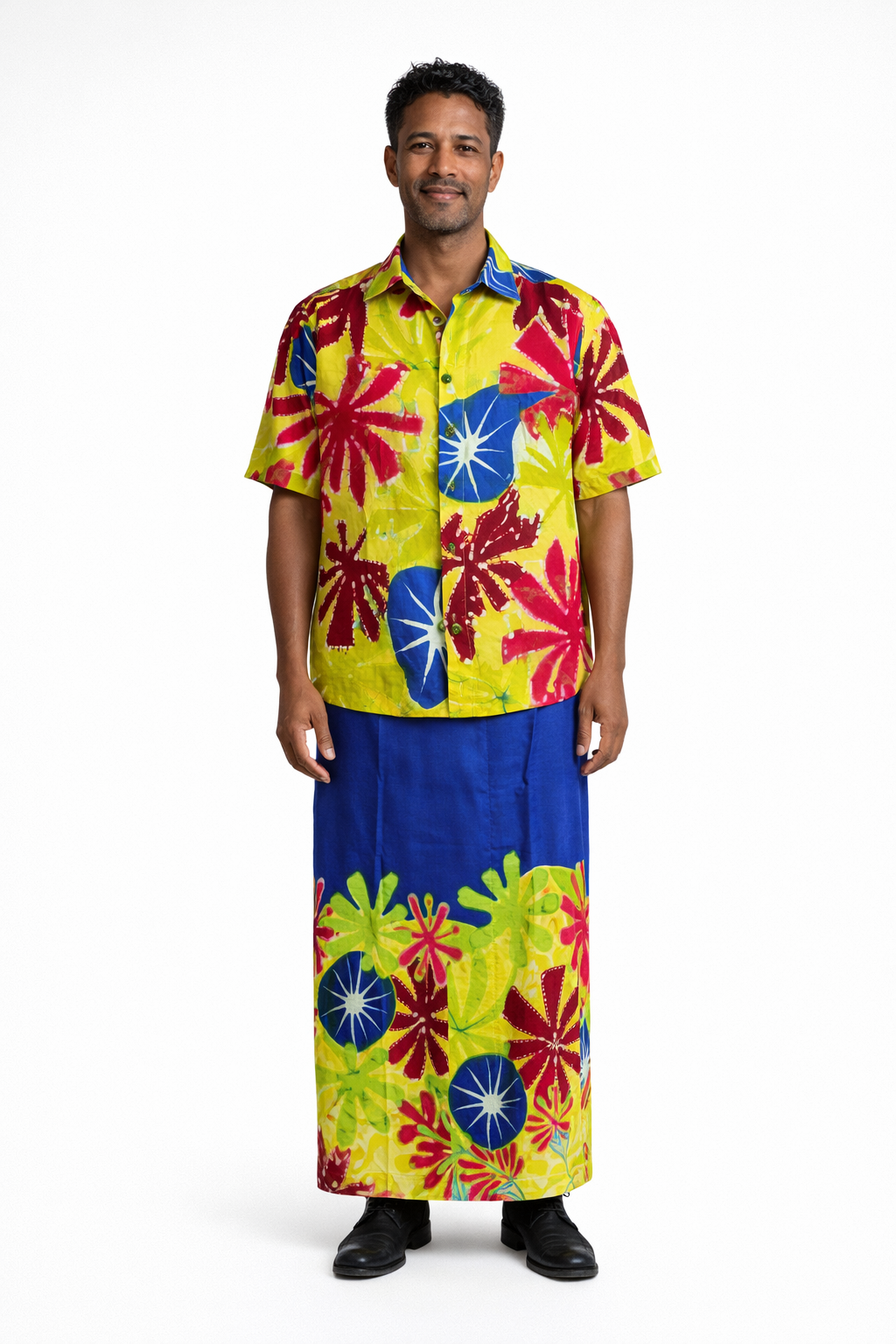 SSA1442/43/44/45 - Blue Silk Sarong with multi color summer vibe design | Ceylon Batik | Hand Made | Men's Collection | Silk Sarong| Summer Wear | Party Wear