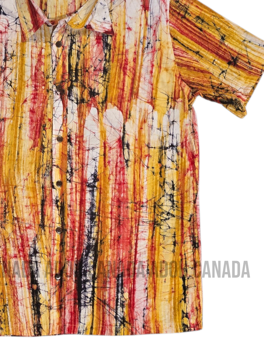 SH0000 -Yellow red black and white designed Batik Shirt | Ceylon Batik | Hand Made | Men's Collection | Cotton Shirt | Summer Wear