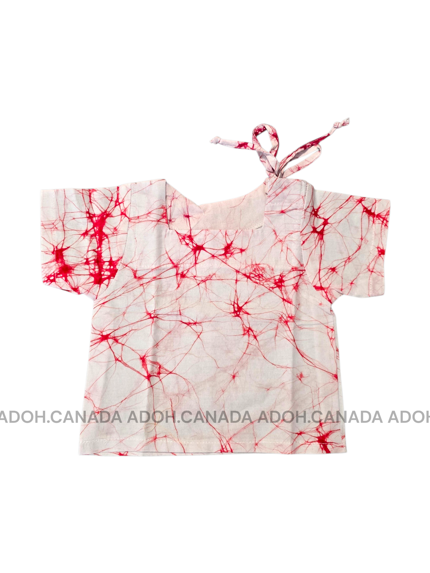KSH1579 - White with red cracks designed Batik Shirt | Ceylon Batik | Hand Made | Kids Collection | Kid's Shirt |Cotton Shirt | Summer Wear
