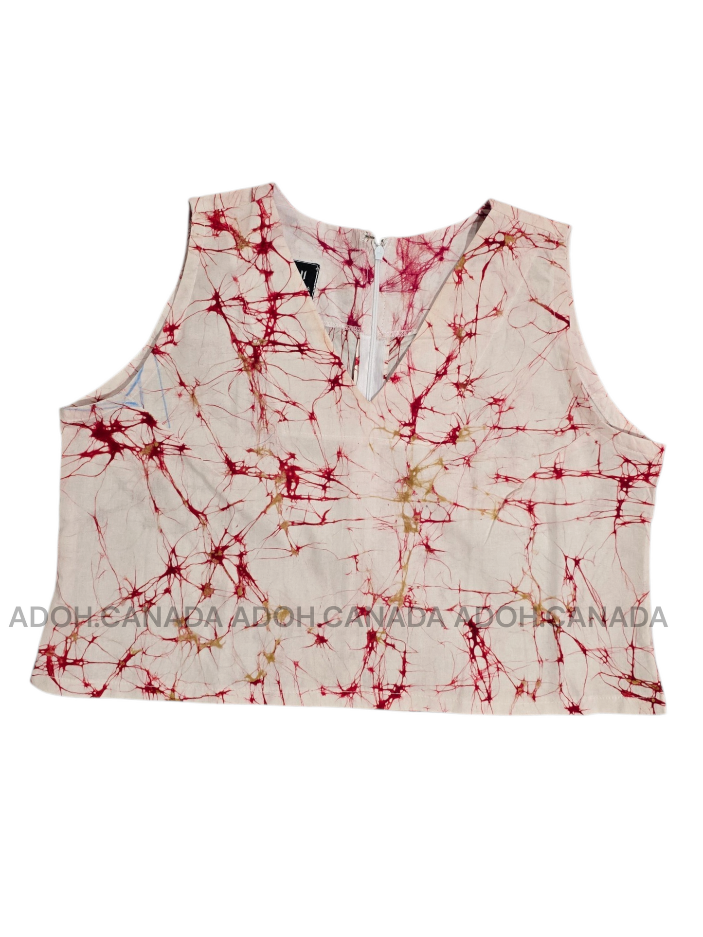 CC1654 - White Batik Crop Top with Red and baige cracks design| Ceylon Batik | Hand Made | Summer Collection | Cotton Crop top | Summer wear
