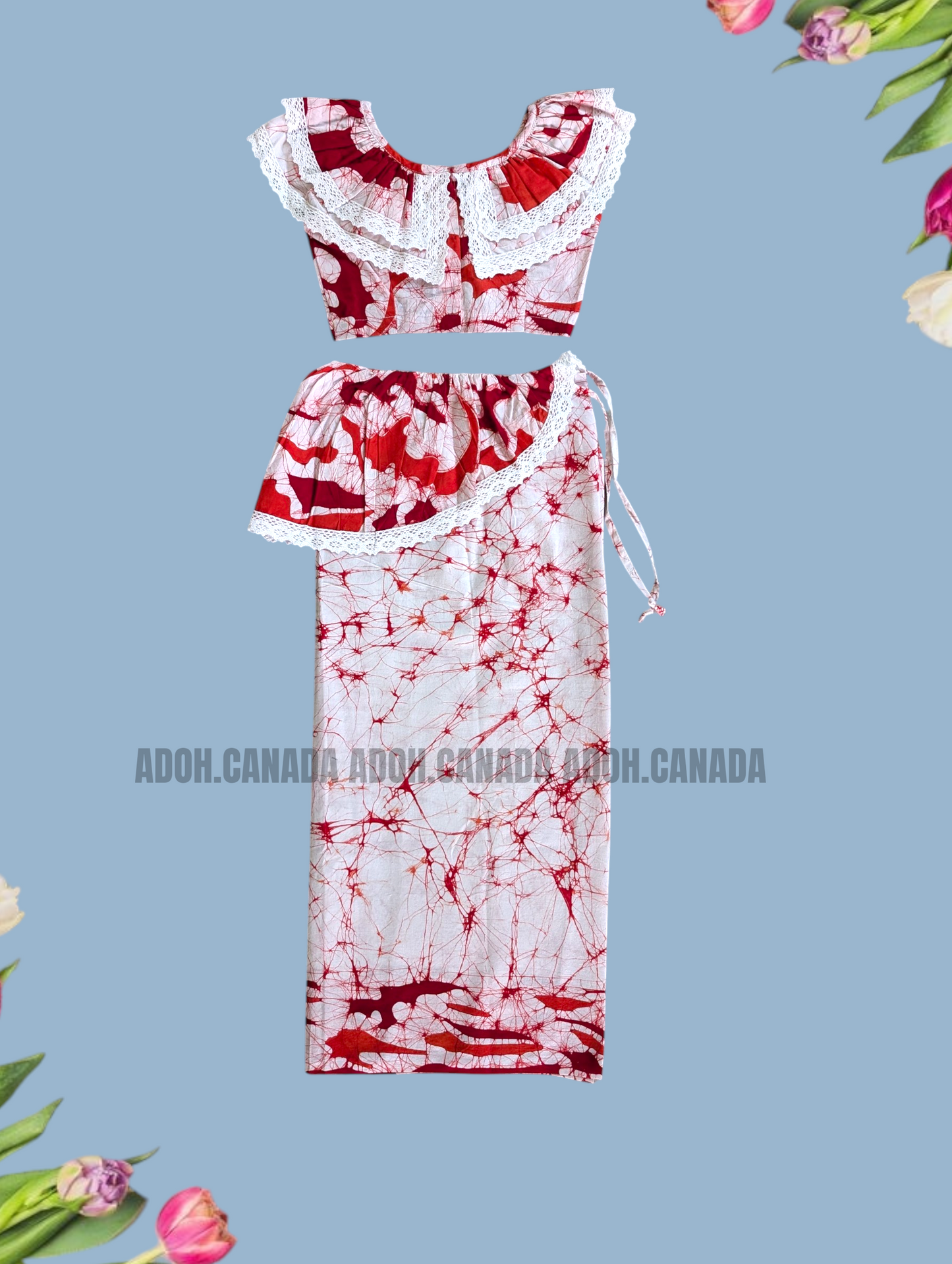 KG1552 - Red and orange designed Lama Saree ( Kids Redda Hatte)| Ceylon Batik | Hand Made | Kids Collection | Summer Collection | Cotton Lama Saree | Kids Redda Hatte | Casual wear