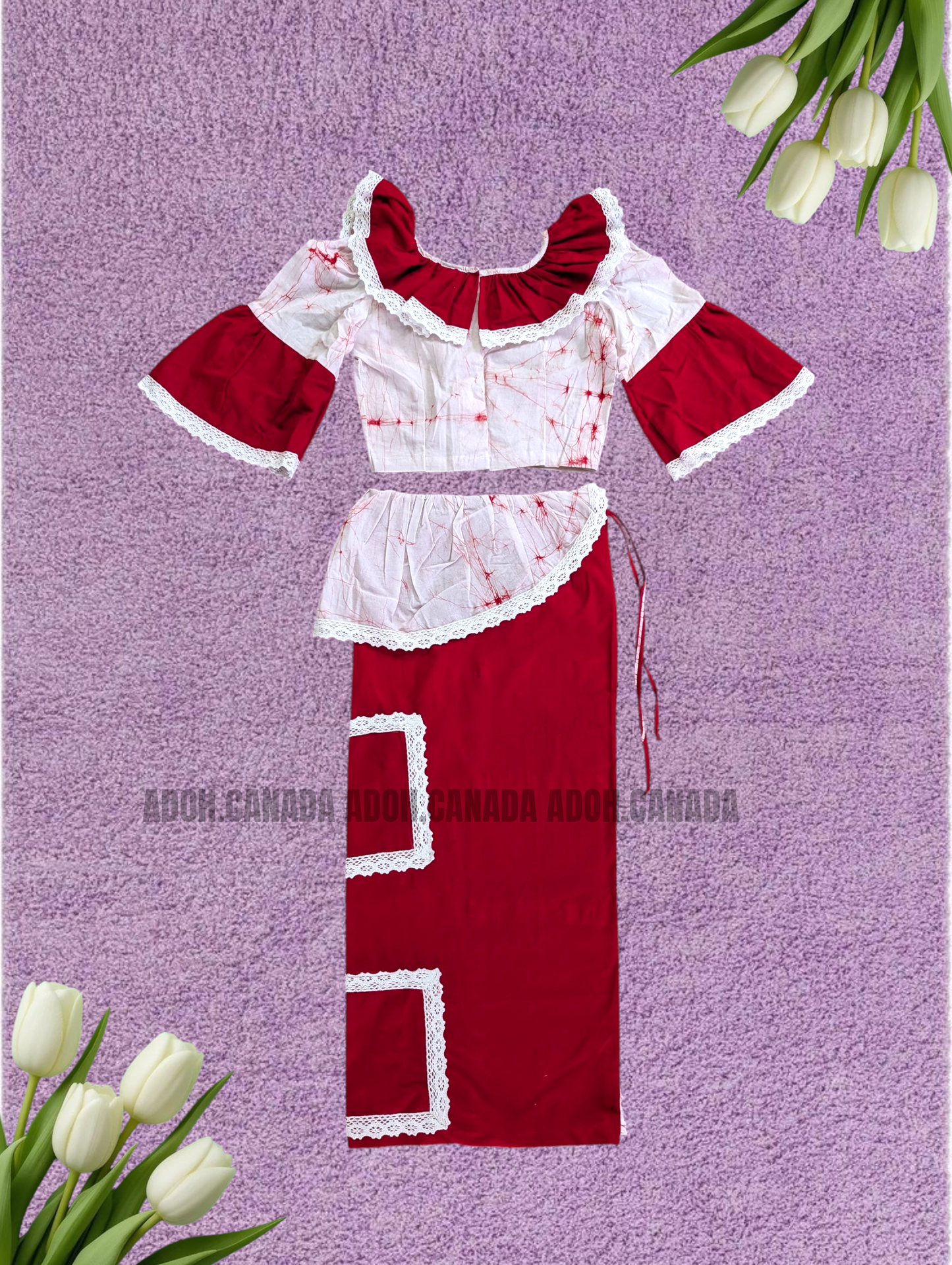 KG1625 - Red and white Lama Saree with renda square designed( Kids Redda Hatte)| Ceylon Batik | Hand Made | Kids Collection | Summer Collection | Cotton Lama Saree | Kids Redda Hatte | Casual wear