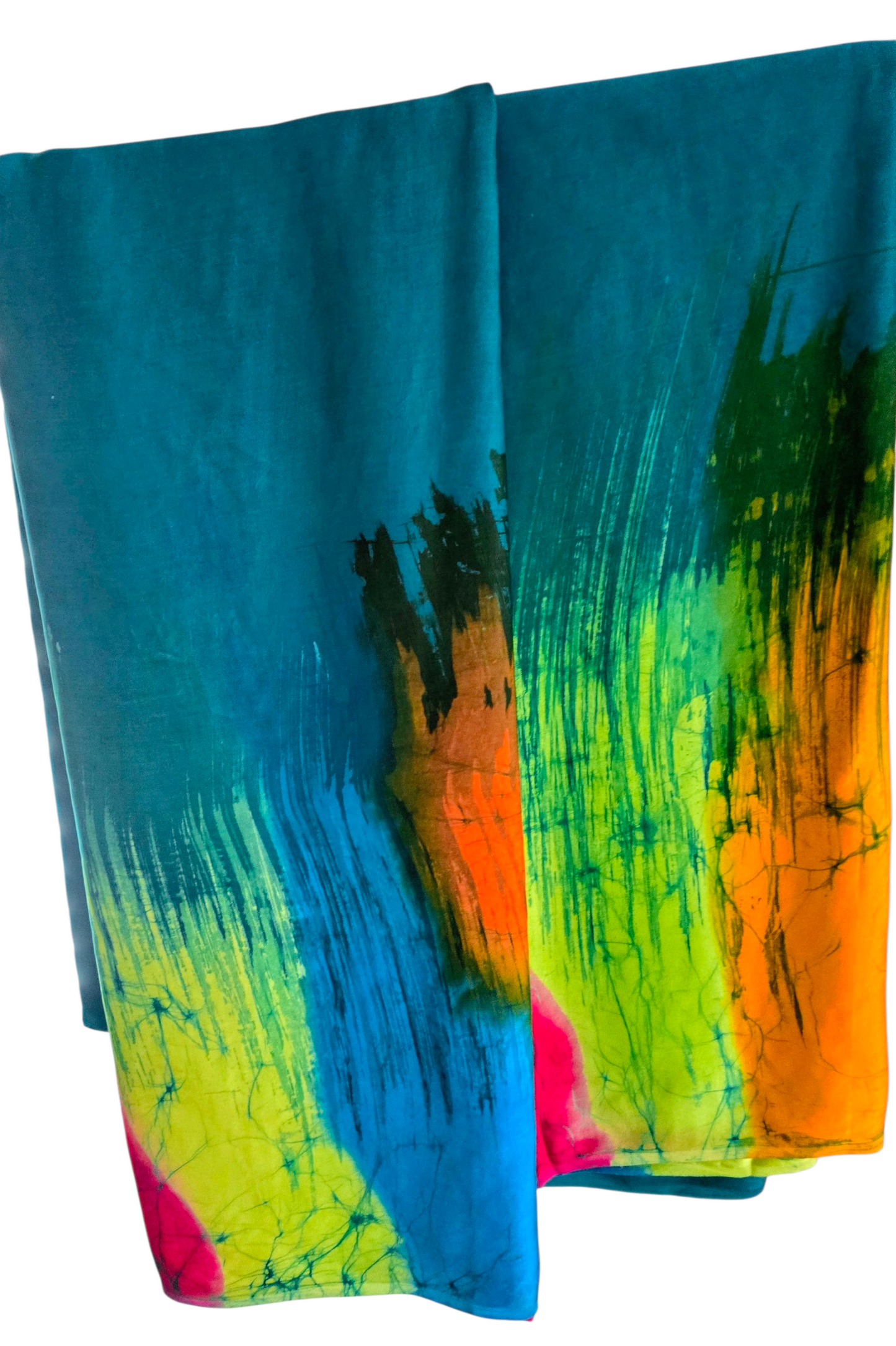 SSA0025 - Greenish Silk Sarong with multi color border| Ceylon Batik | Hand Made | Men's Collection | Silk Sarong| Summer Wear | Party Wear