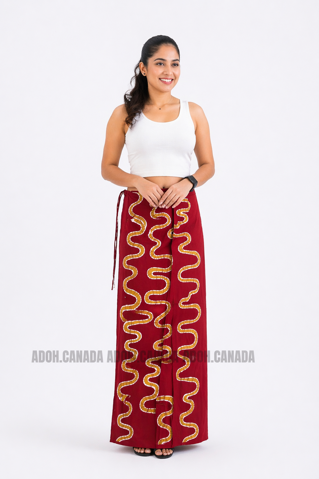 LU1672 - Dark red with baige designed Batik Lungi Skirt |Ceylon Batik | Hand Made | Summer Collection | Cotton Batik Lungi | Traditional Collection