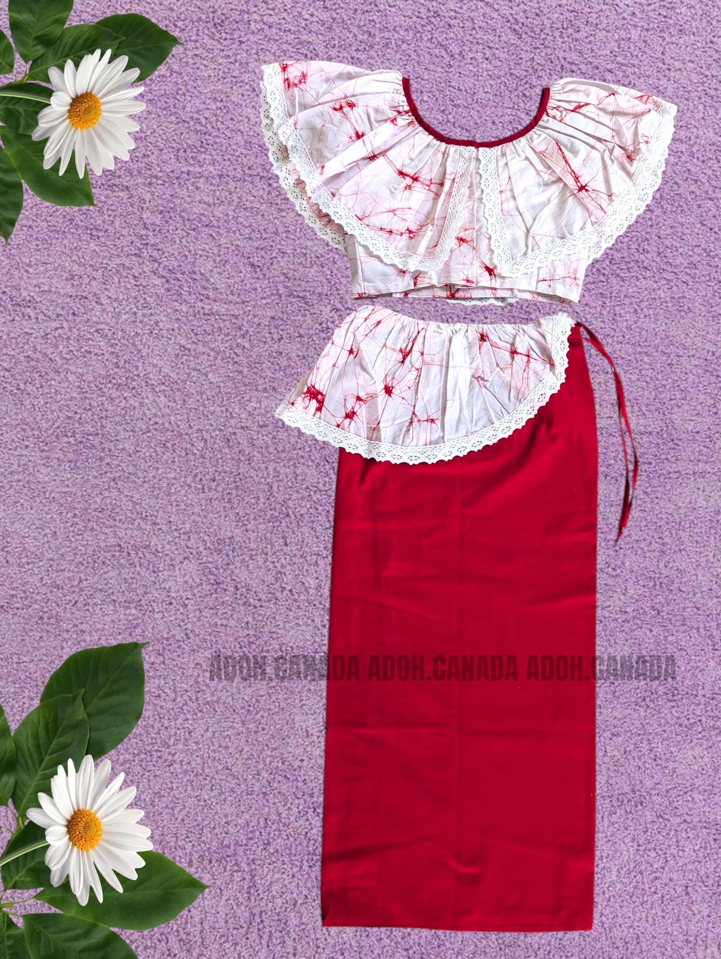 KG1621 - Red and white Lama Saree ( Kids Redda Hatte)| Ceylon Batik | Hand Made | Kids Collection | Summer Collection | Cotton Lama Saree | Kids Redda Hatte | Casual wear
