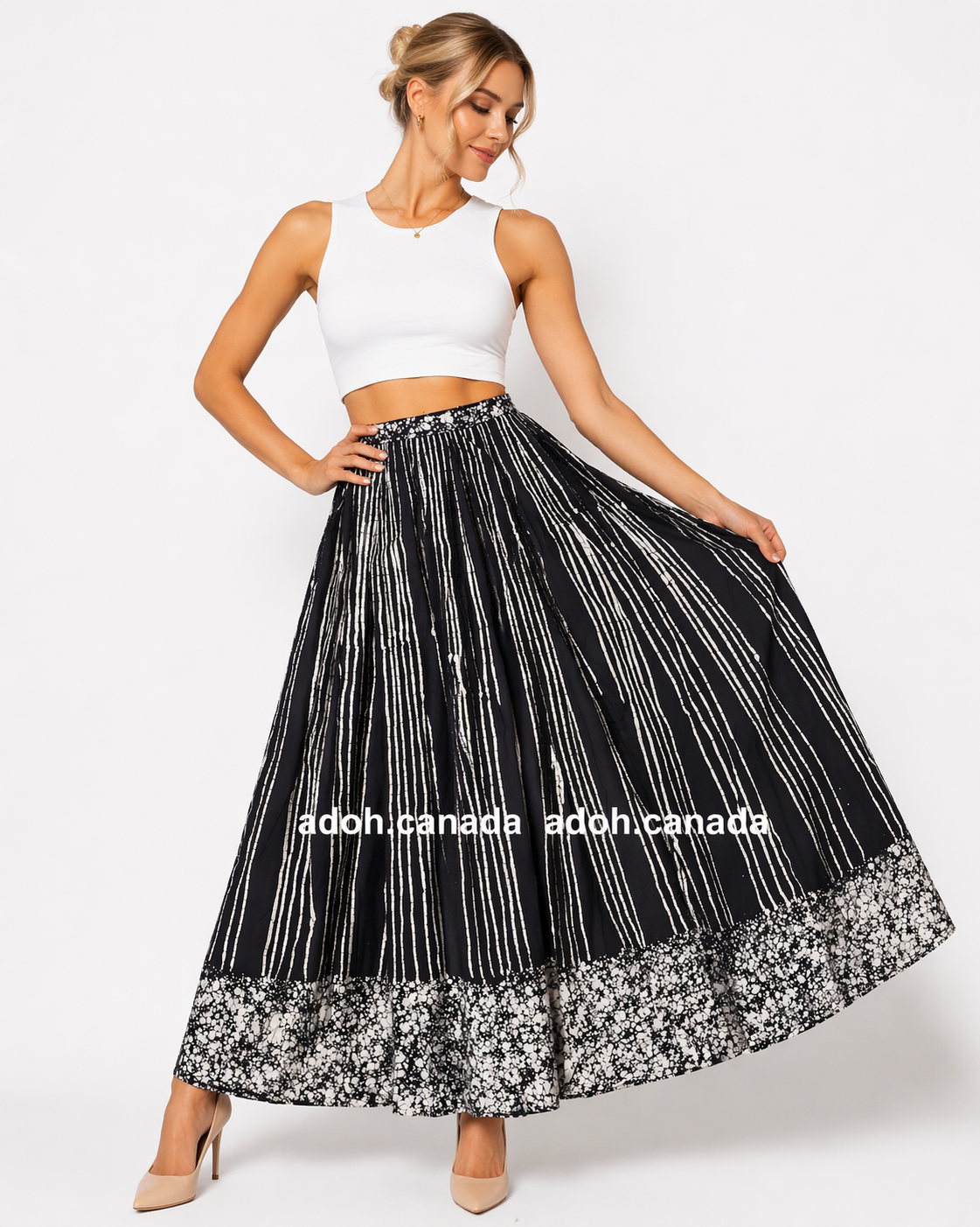 CC1510 - Black and white designed Long Batik Skirt | Ceylon Batik | Hand Made | Summer Collection | Cotton Skirts | Summer Wear