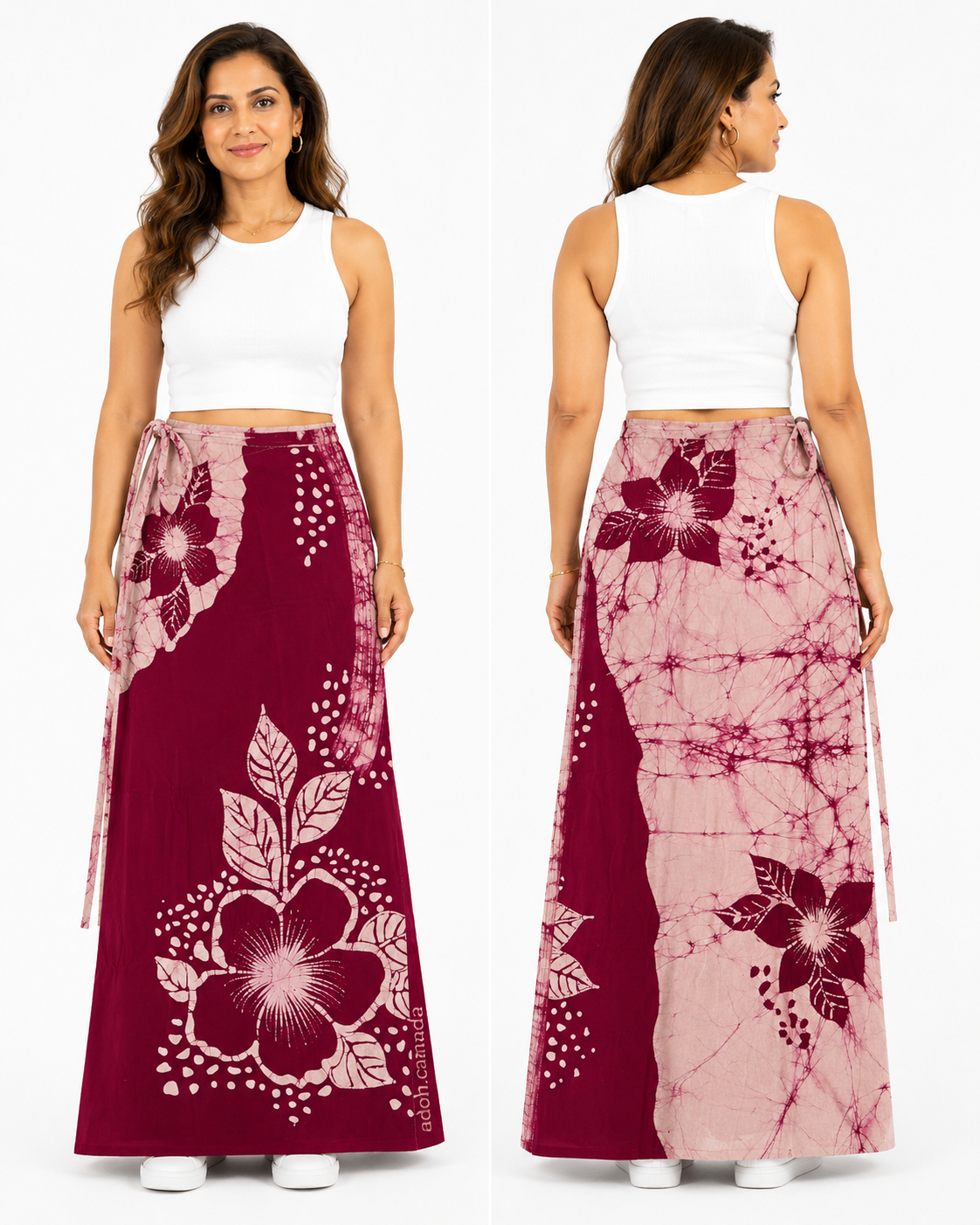 LU1706 - Maroon and off white lungi with floral design Batik Lungi Skirt |Ceylon Batik | Hand Made | Summer Collection | Cotton Batik Lungi | Traditional Collection