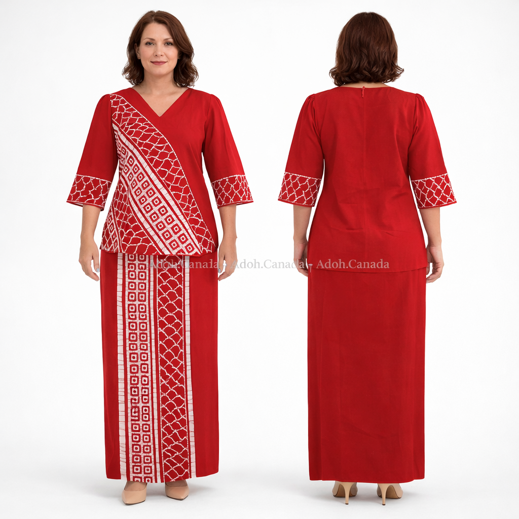 LU1615/LB1537 - Full Red with white designed Batik Lungi Skirt and blouse |Ceylon Batik | Hand Made | Summer Collection | Cotton Batik Lungi | Batik Blouse |Traditional Collection
