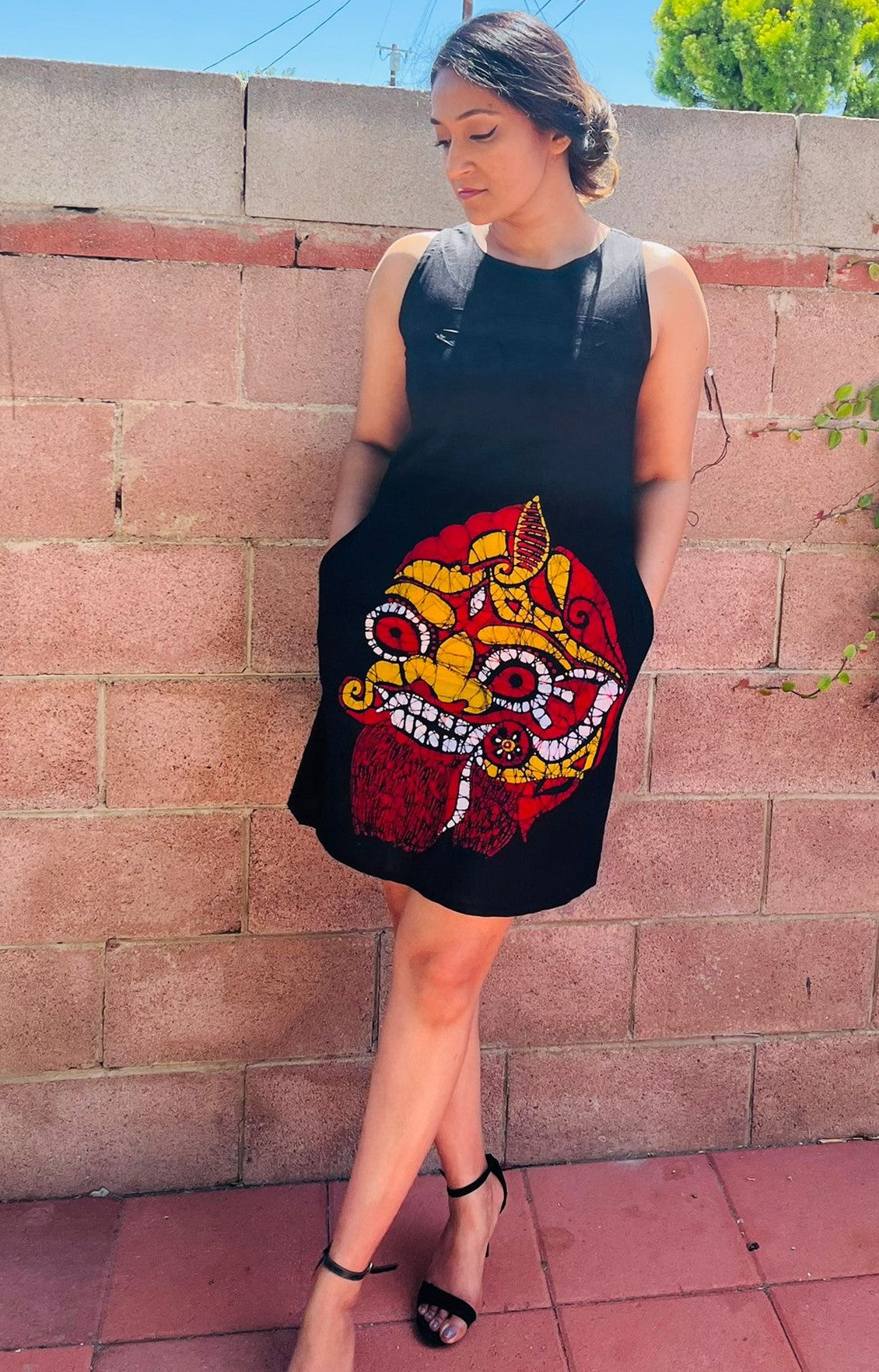 CC0006- Black Yaka Short Batik Dress | Ceylon Batik | Hand Made | Summer Collection | Cotton Dress | Summer Wear