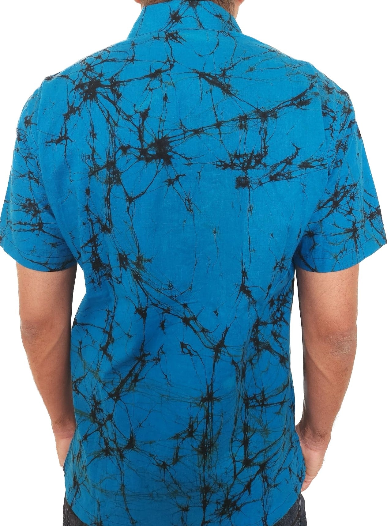 SH0008 - Blue & Black cracks Batik Shirt | Ceylon Batik | Hand Made | Men's Collection | Cotton Shirt | Summer Wear