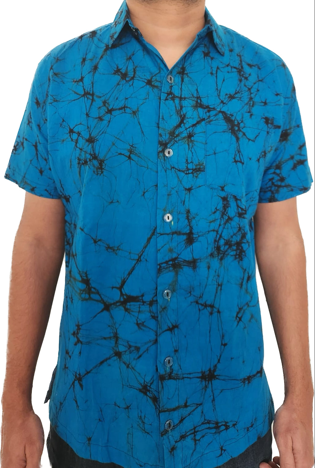 SH0008 - Blue & Black cracks Batik Shirt | Ceylon Batik | Hand Made | Men's Collection | Cotton Shirt | Summer Wear