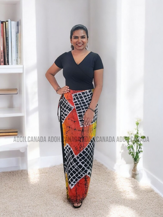 LU1235 - Black with Multi color designed Batik Lungi Skirt |Ceylon Batik | Hand Made | Summer Collection | Cotton Batik Lungi | Traditional Collection