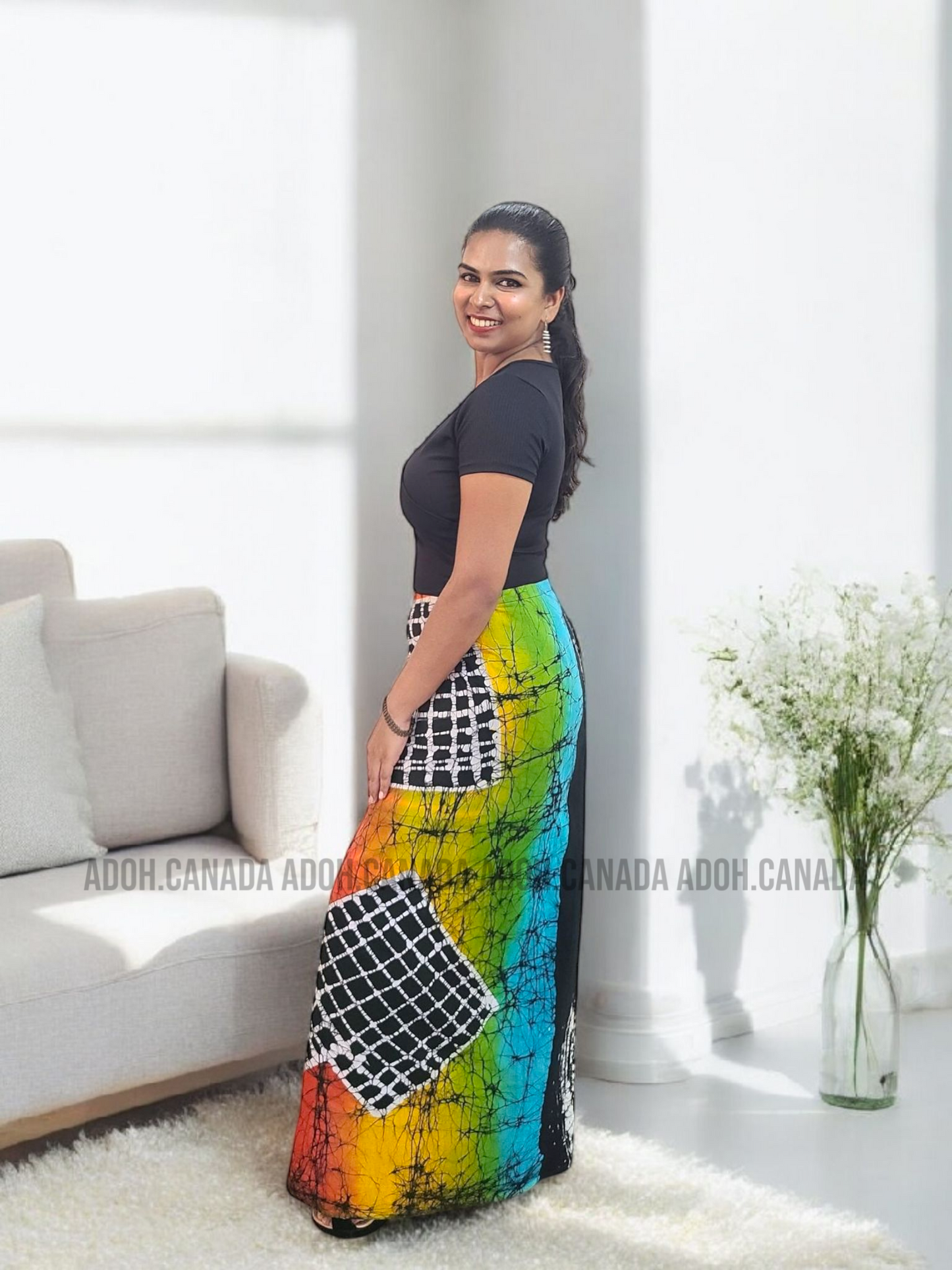 LU1235 - Black with Multi color designed Batik Lungi Skirt |Ceylon Batik | Hand Made | Summer Collection | Cotton Batik Lungi | Traditional Collection