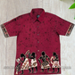 SH1314 - Dark Red with drummers designed Batik Shirt | Ceylon Batik | Hand Made | Men's Collection | Cotton Shirt | Summer Wear