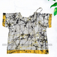 KSA1365- White/yellow with Black cracks Cotton Shirt & Sarong| Ceylon Batik | Hand Made | Kids Collection | Kid's Shirt |Cotton Shirt and Sarong| Summer Wear | Cultural