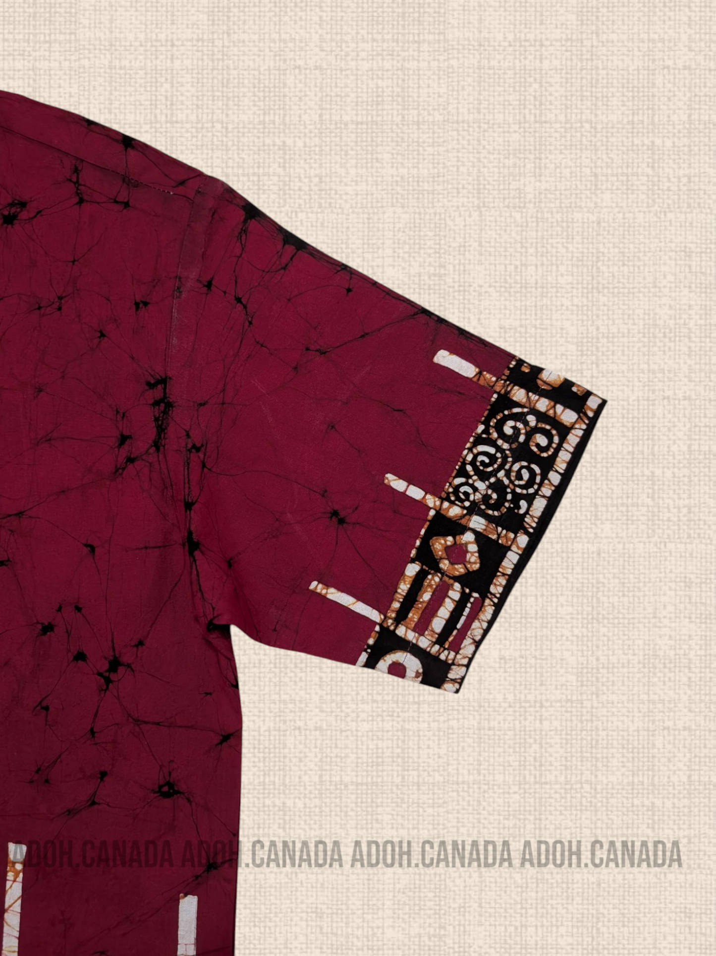 SH1356 -Dark Red with black designed Batik Shirt | Ceylon Batik | Hand Made | Men's Collection | Cotton Shirt | Summer Wear