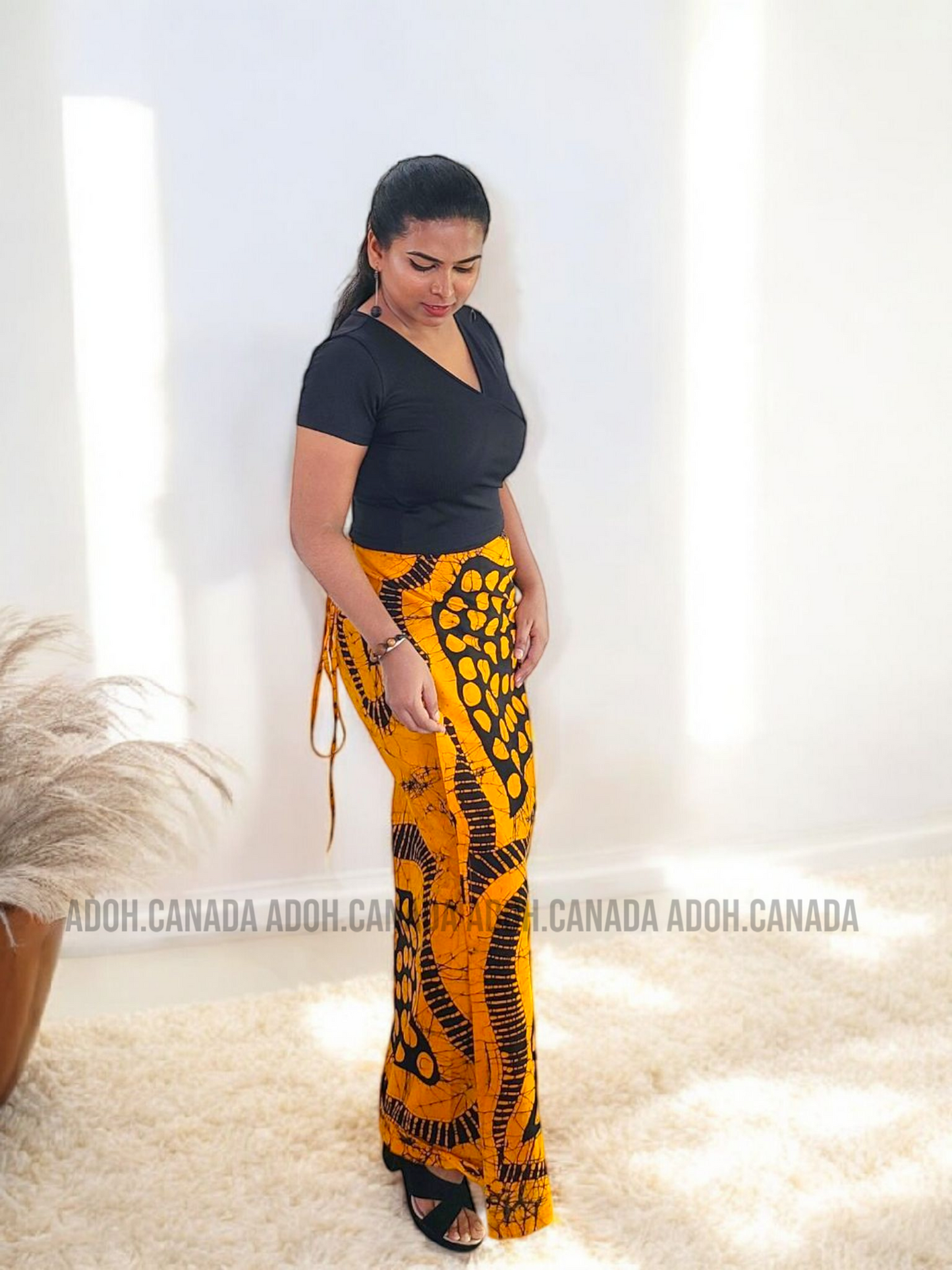 LU1235 - Orange with black designed Batik Lungi Skirt |Ceylon Batik | Hand Made | Summer Collection | Cotton Batik Lungi | Traditional Collection