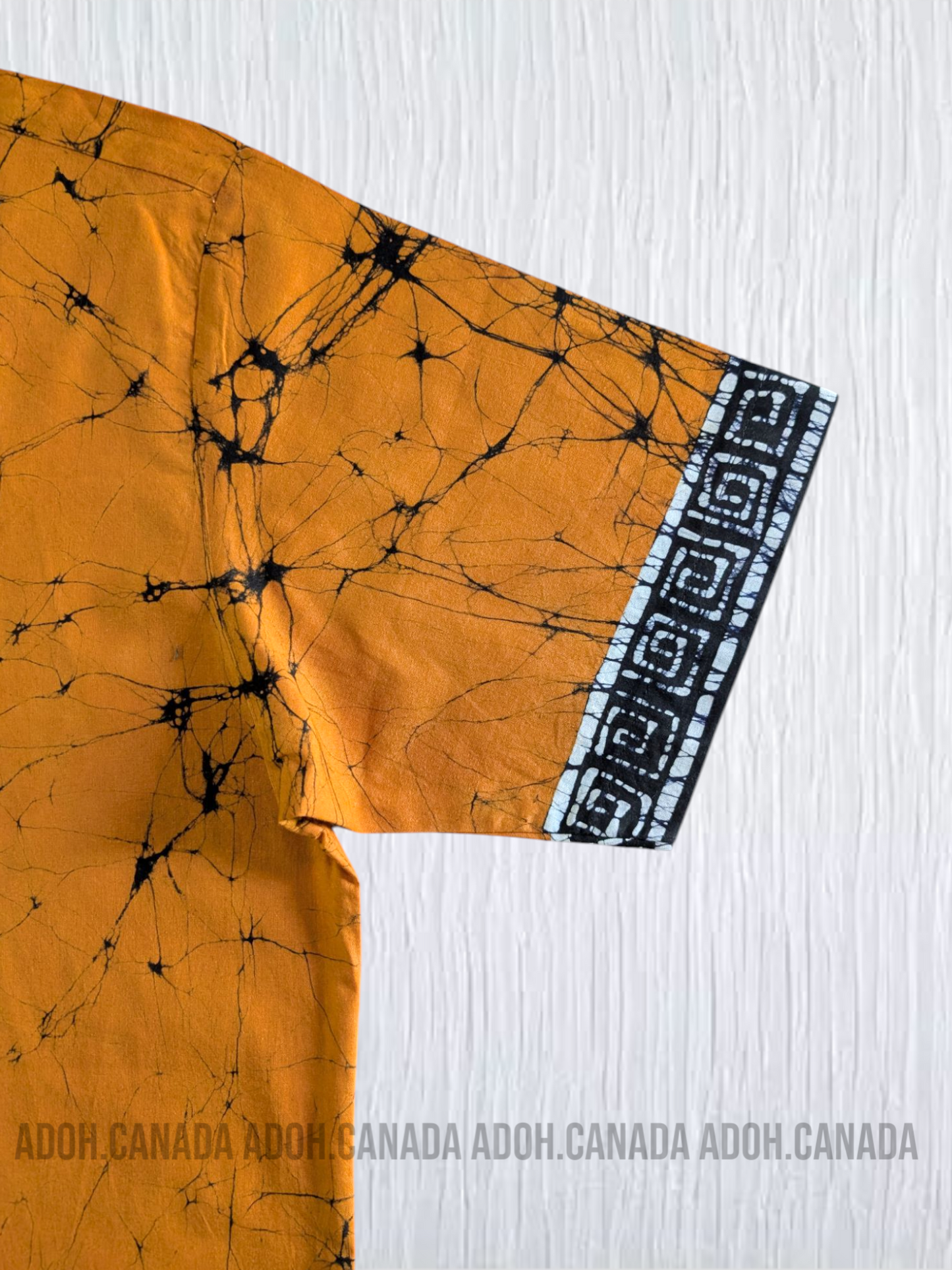SH1116 - Mustard yellow with black face designed Batik Shirt | Ceylon Batik | Hand Made | Men's Collection | Cotton Shirt | Summer Wear
