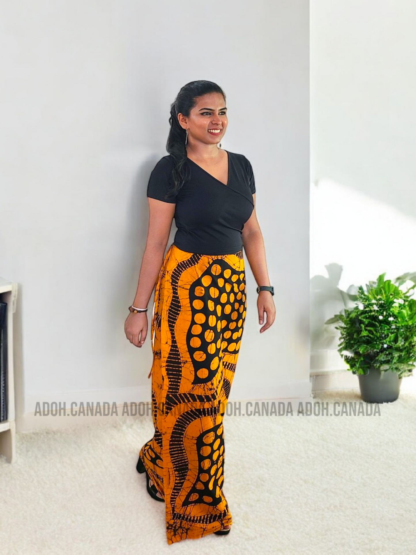 LU1235 - Orange with black designed Batik Lungi Skirt |Ceylon Batik | Hand Made | Summer Collection | Cotton Batik Lungi | Traditional Collection