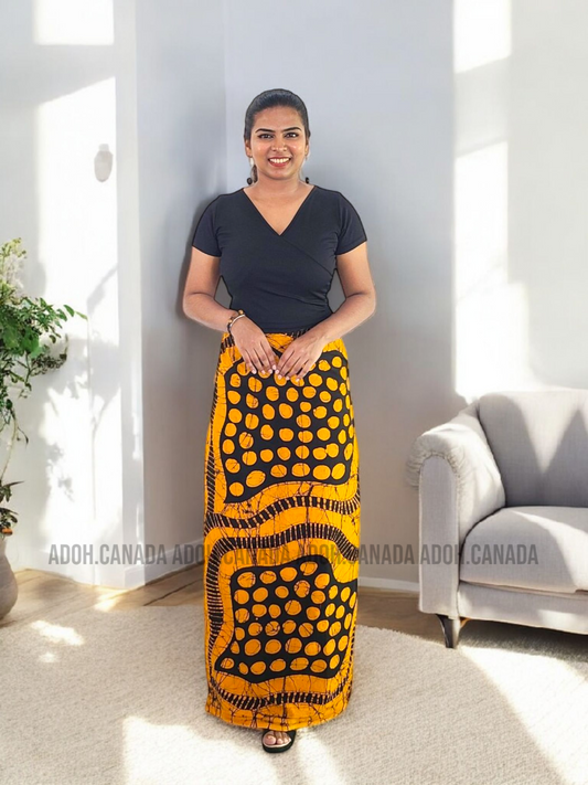 LU1235 - Orange with black designed Batik Lungi Skirt |Ceylon Batik | Hand Made | Summer Collection | Cotton Batik Lungi | Traditional Collection