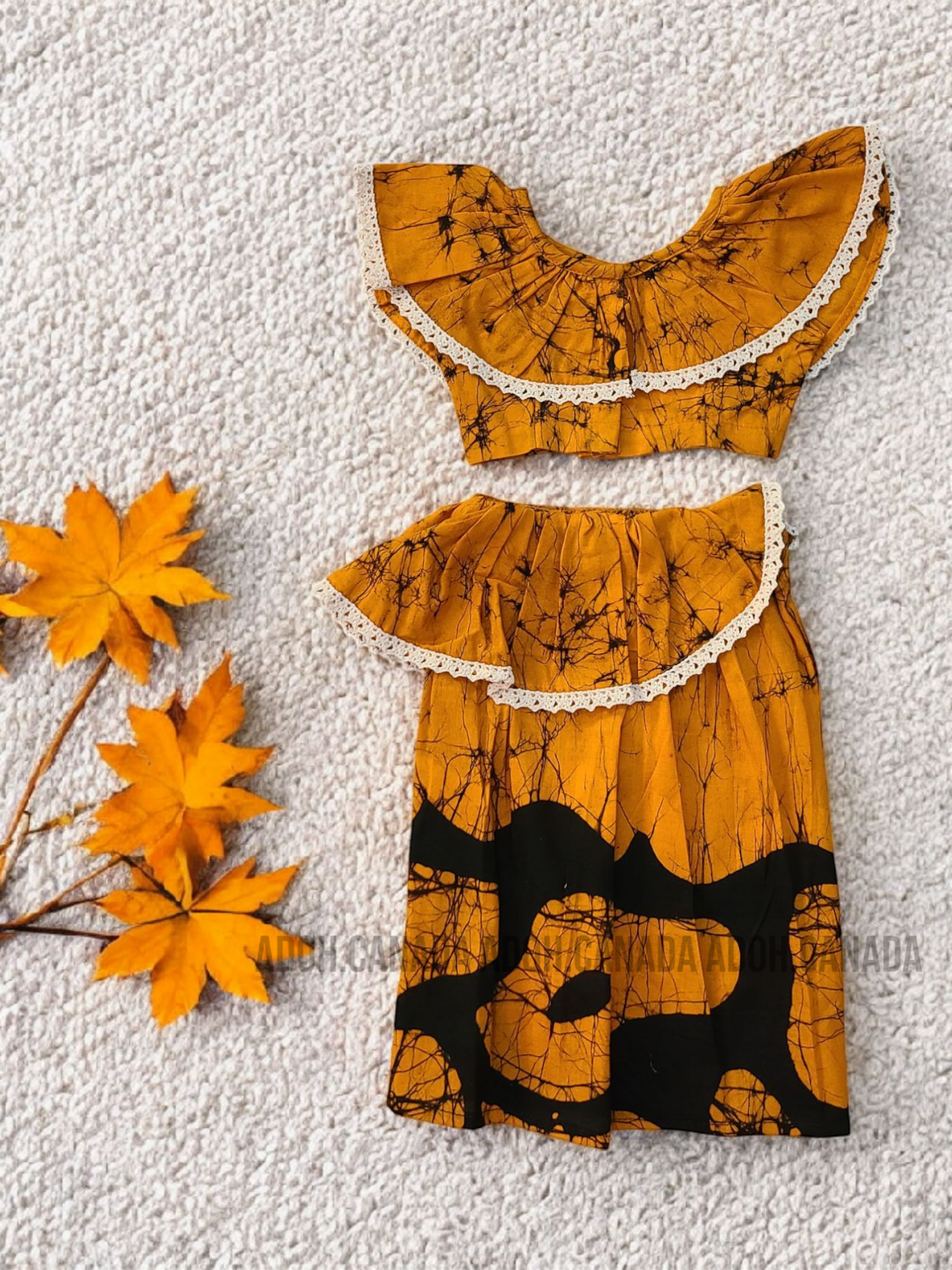 KG1294 - Orange with black designed Lama Saree ( Kids Redda Hatte)| Ceylon Batik | Hand Made | Kids Collection | Summer Collection | Cotton Lama Saree | Kids Redda Hatte | Casual wear