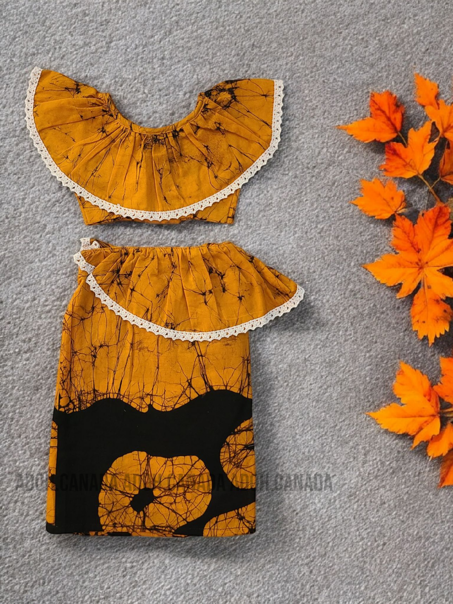 KG1294 - Orange with black designed Lama Saree ( Kids Redda Hatte)| Ceylon Batik | Hand Made | Kids Collection | Summer Collection | Cotton Lama Saree | Kids Redda Hatte | Casual wear