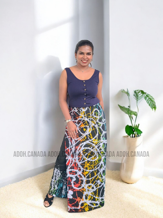 LU1235 - Black with Multi color designed Batik Lungi Skirt |Ceylon Batik | Hand Made | Summer Collection | Cotton Batik Lungi | Traditional Collection