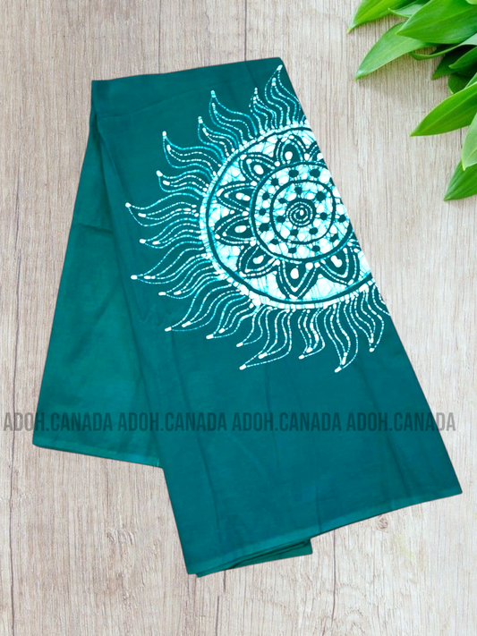 CSA1395 - Green Sarong with white Sun design | Ceylon Batik | Hand Made | Men's Collection | Cotton Sarong| Summer Wear | Party Wear