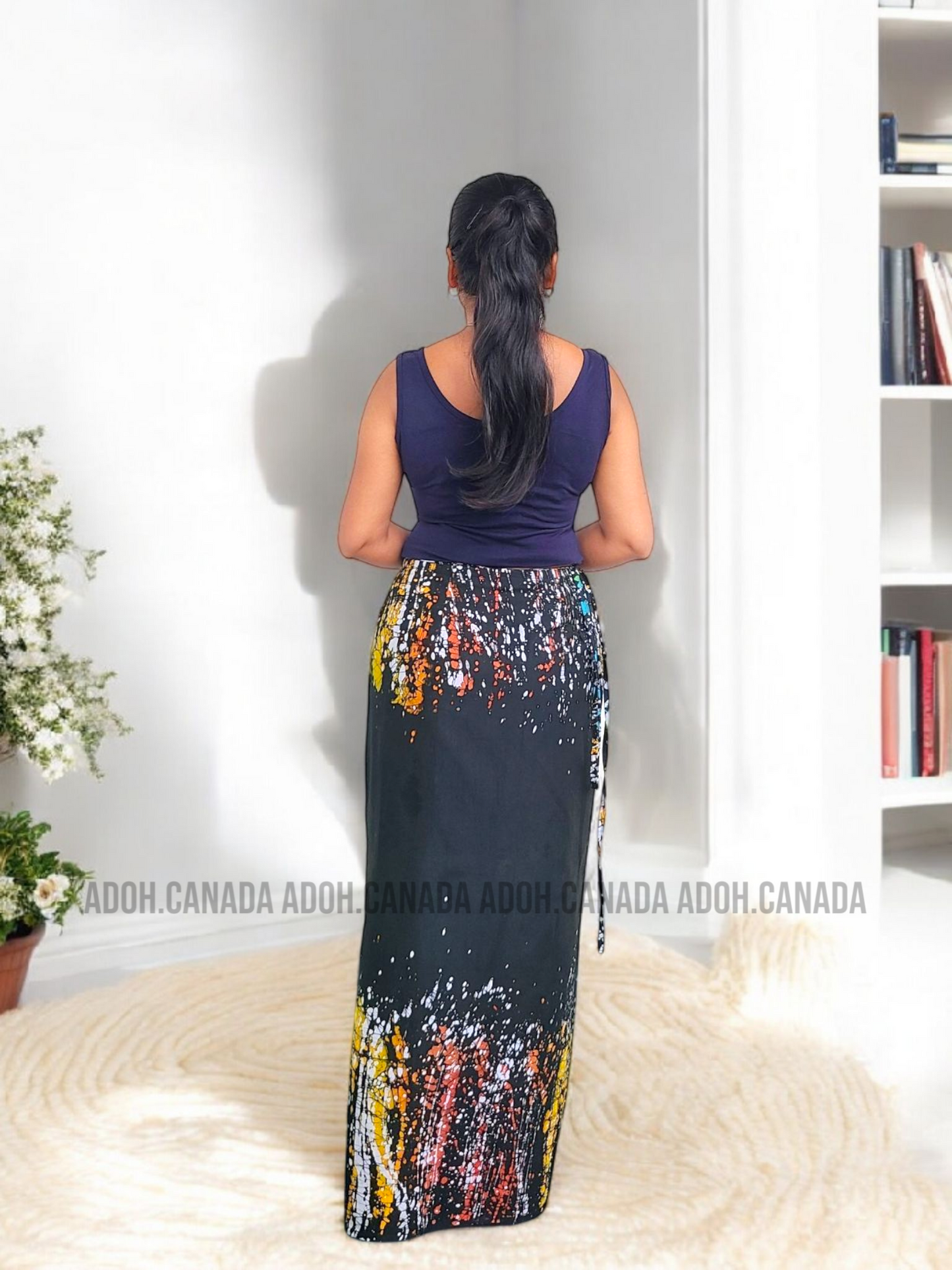 LU1235 - Black with Multi color designed Batik Lungi Skirt |Ceylon Batik | Hand Made | Summer Collection | Cotton Batik Lungi | Traditional Collection