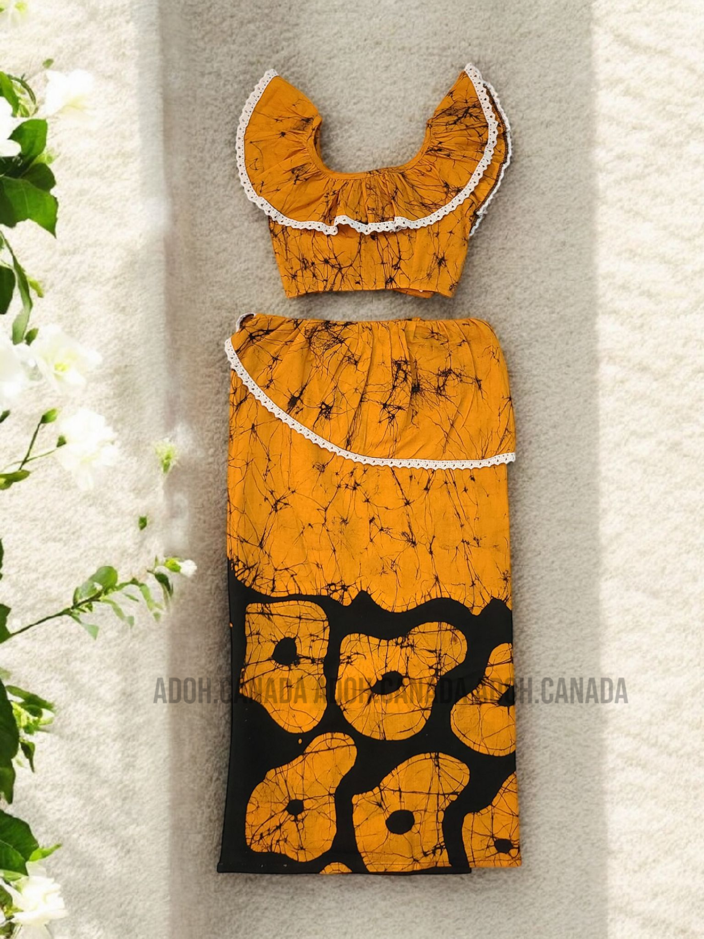 KG0015 - Orange with black designed Lama Saree ( Kids Redda Hatte)| Ceylon Batik | Hand Made | Kids Collection | Summer Collection | Cotton Lama Saree | Kids Redda Hatte | Casual wear
