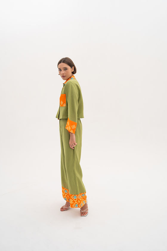 JSC004 - Green Crop Top | Sumba | Motif | Indonesian Collection | Irish Linen