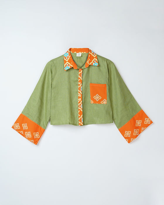 JSC004 - Green Crop Top | Sumba | Motif | Indonesian Collection | Irish Linen